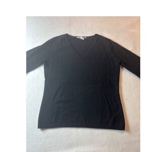 Evelyn Grace Cashmere V Neck Long Sleeve Sweater Black Womens s
